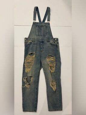 Dance & Marvel Distressed Denim Cotton Overalls - Large